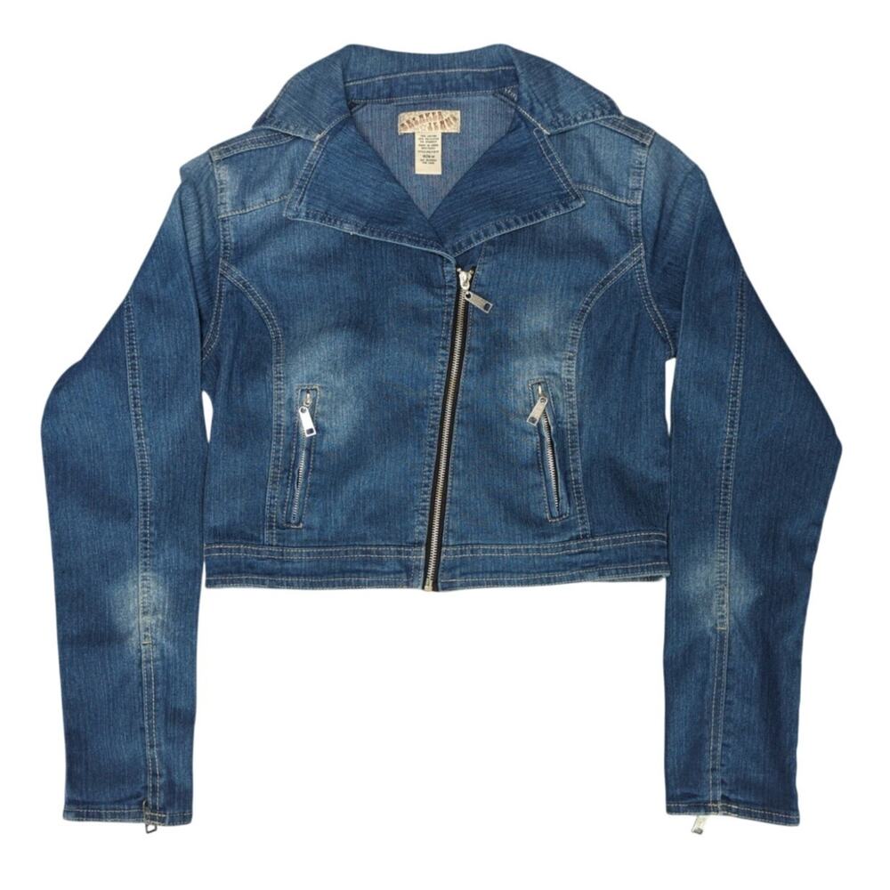 Breaker Jeans Denim Jacket M Blue Moto Biker Stretch Zip Front Pockets Womens